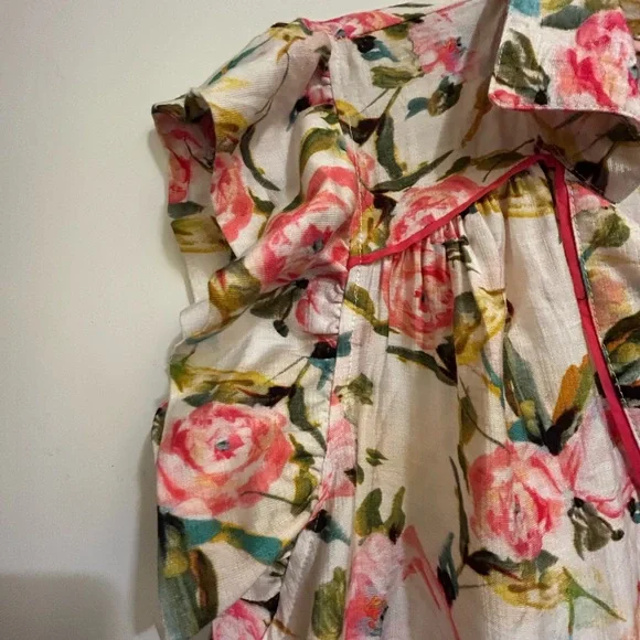 Umgee Womens Ruffled Sleeveless Off White Dress w/pink flowers & Foliage,Sz XL - Picture 5 of 8